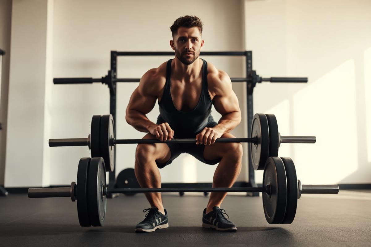 Personne réalisant un exercice de renforcement musculaire avec barre chargée